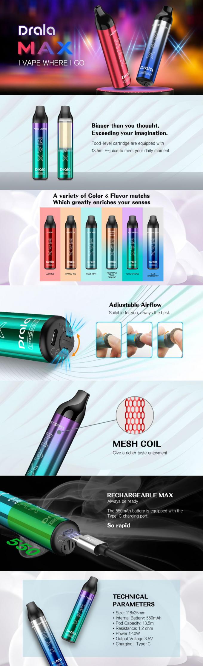 vaporizzatore elettronico eliminabile eliminabile delle sigarette di Vape 13.5ml del soffio 700mAh 6000 0