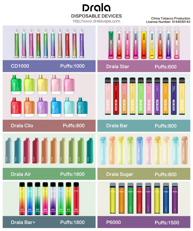 Dispositivo eliminabile del baccello di Vape dei soffi della stella 600 di Drala 5