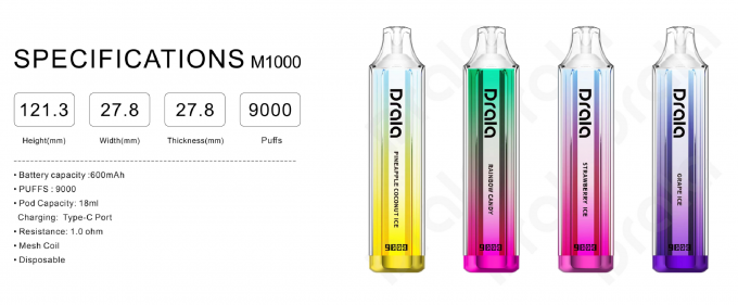 9000 nicotina eliminabile Mesh Coil Rechargeable Battery del baccello 5% di Vape dei soffi 0